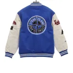 Stone Island Compass Logo Leather Sleeve Baseball Jacket Blue