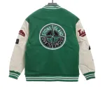 Stone Island Compass Logo Leather Sleeve Baseball Jacket Green