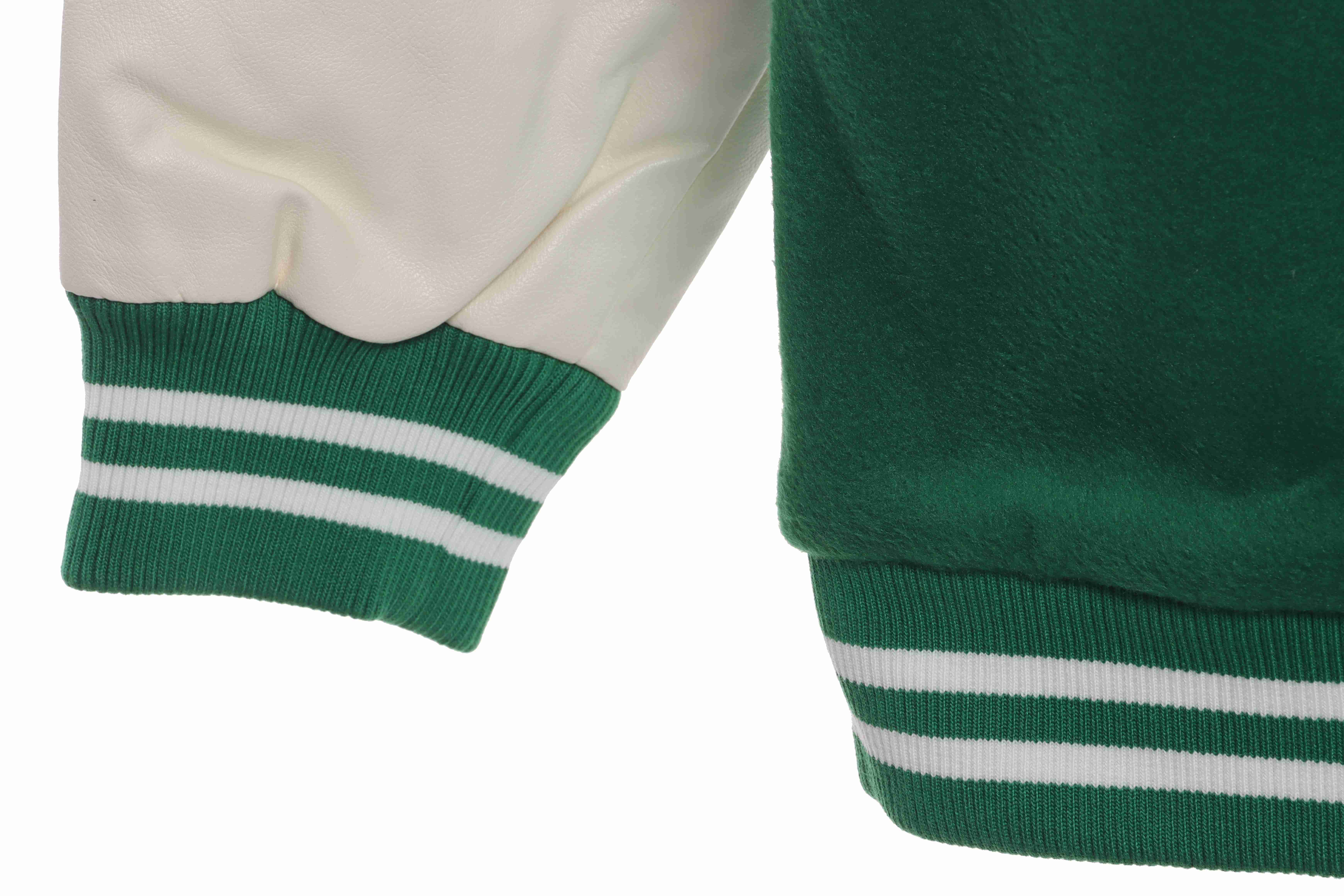 Stone Island Compass Logo Leather Sleeve Baseball Jacket Green