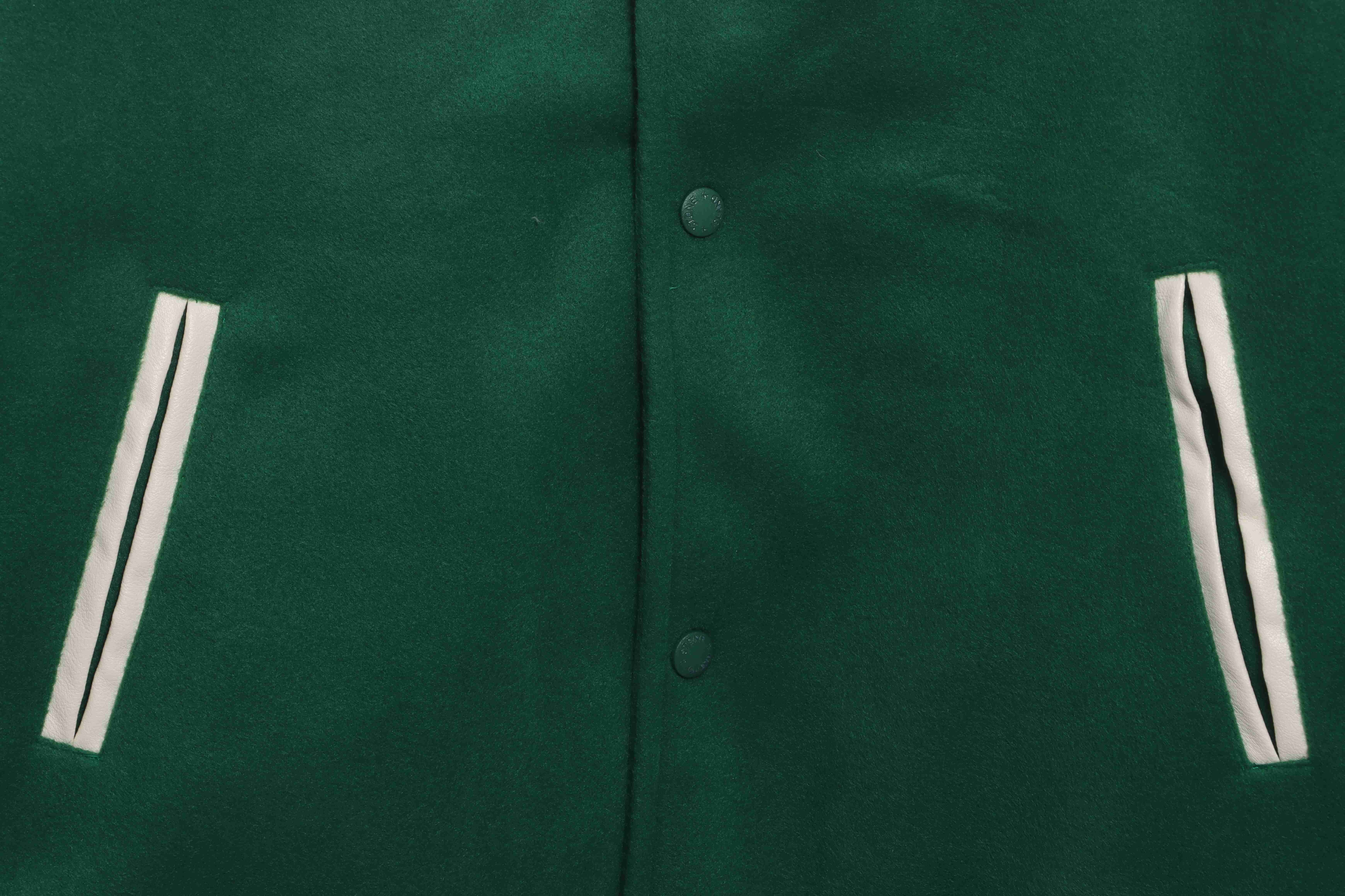 Stone Island Compass Logo Leather Sleeve Baseball Jacket Green