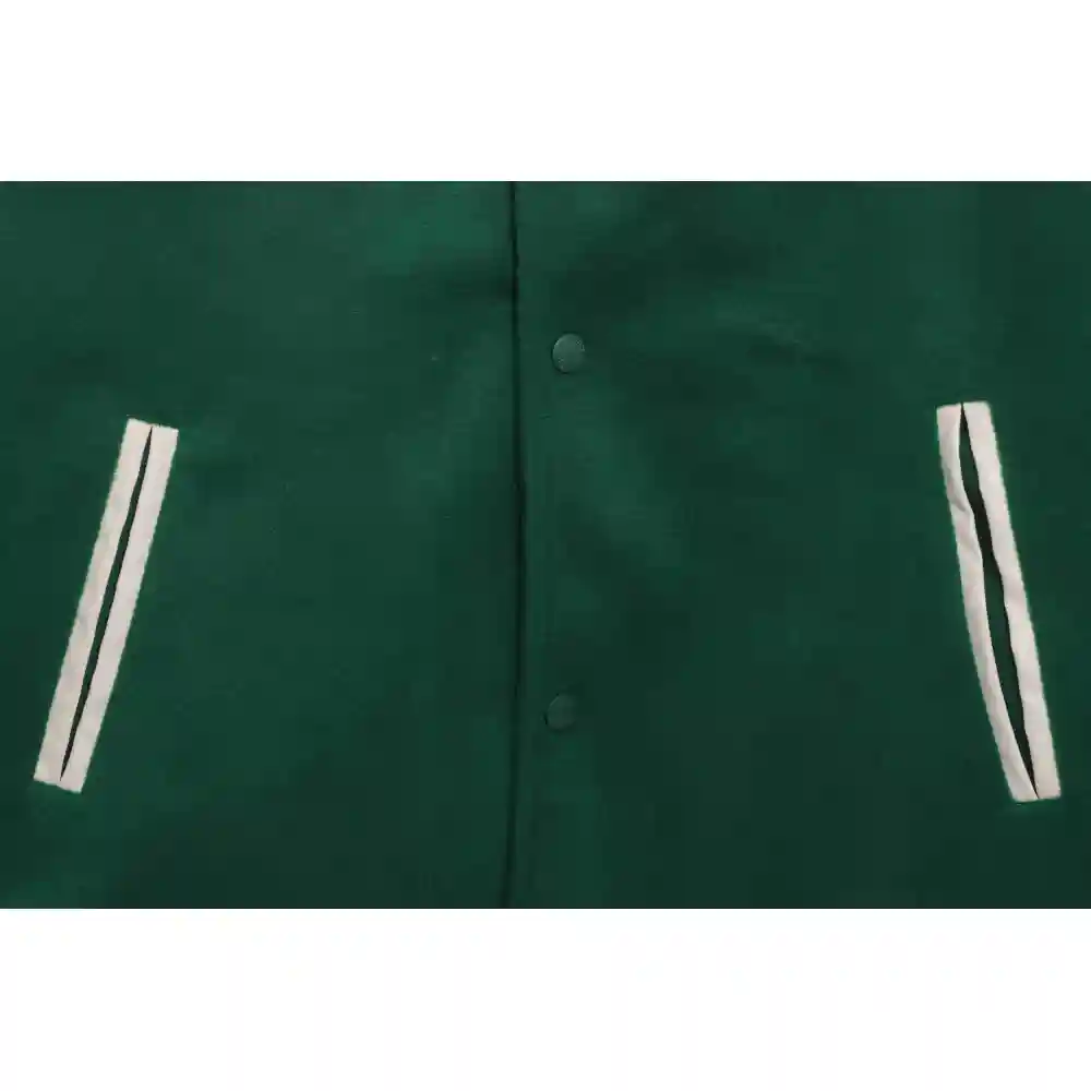 Stone Island Compass Logo Leather Sleeve Baseball Jacket Green