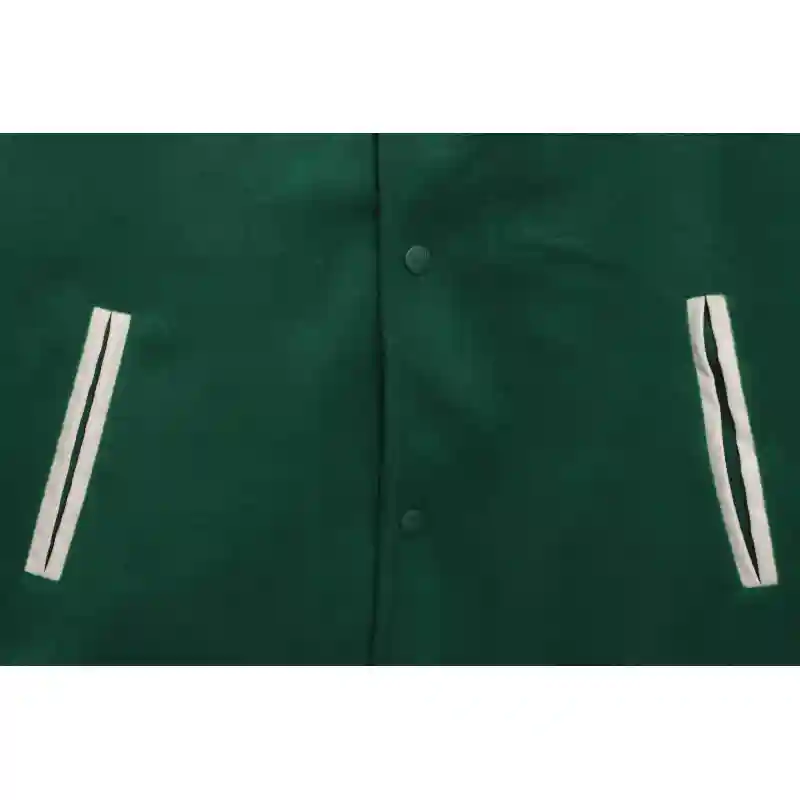 Stone Island Compass Logo Leather Sleeve Baseball Jacket Green