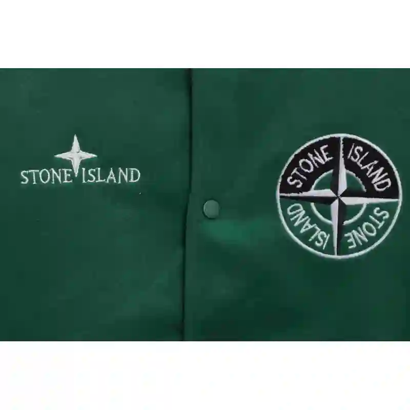 Stone Island Compass Logo Leather Sleeve Baseball Jacket Green