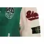 Stone Island Compass Logo Leather Sleeve Baseball Jacket Green