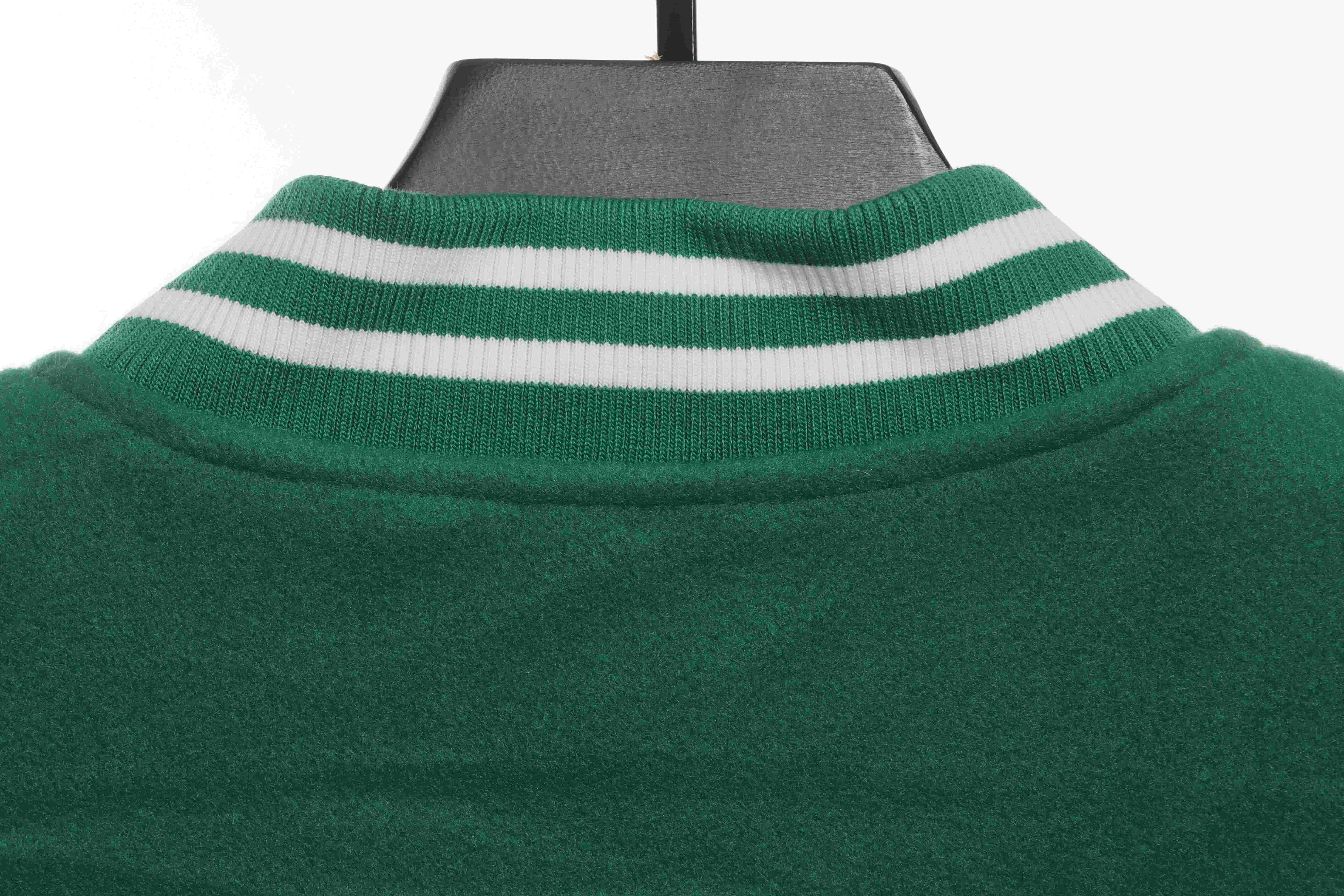 Stone Island Compass Logo Leather Sleeve Baseball Jacket Green