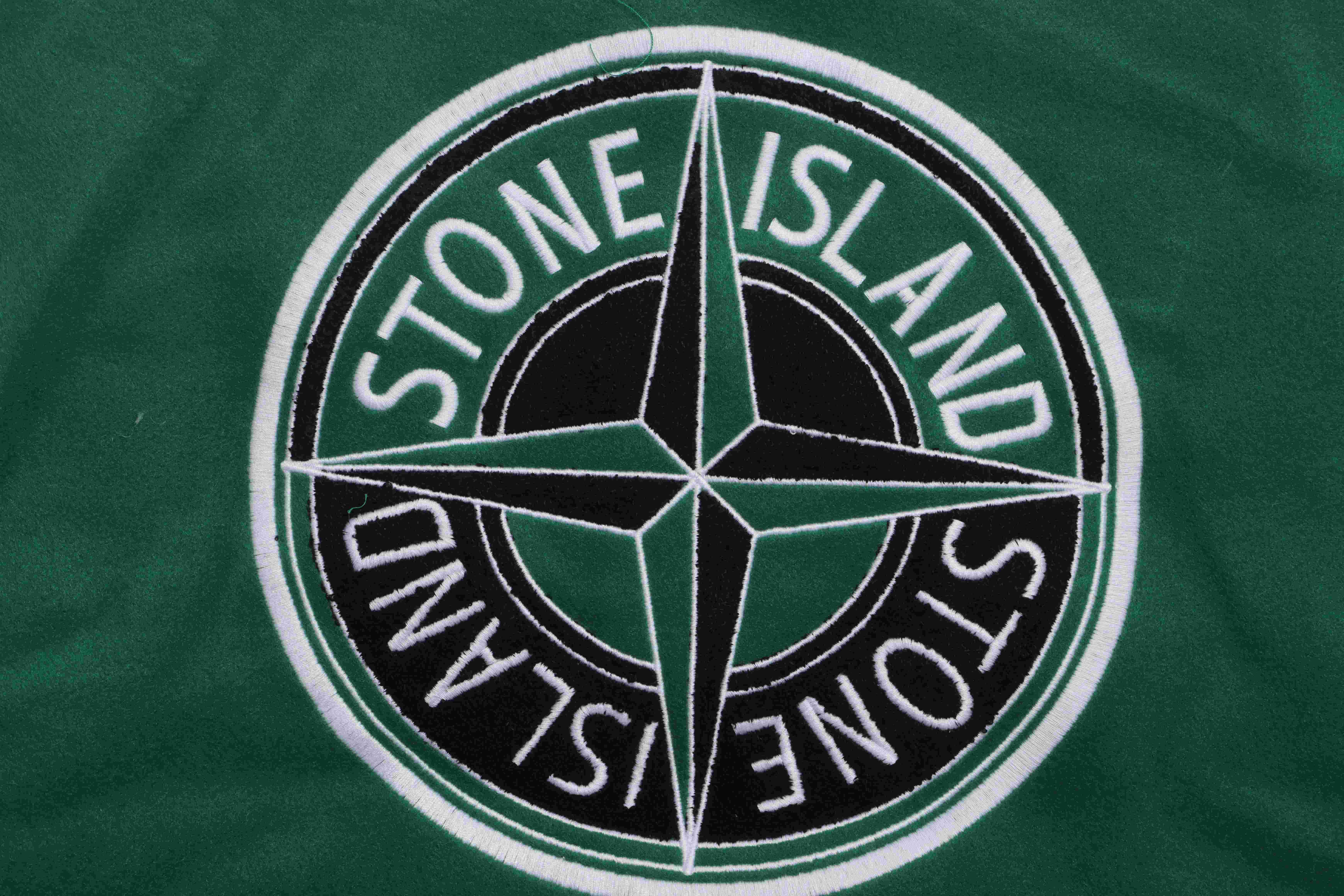 Stone Island Compass Logo Leather Sleeve Baseball Jacket Green