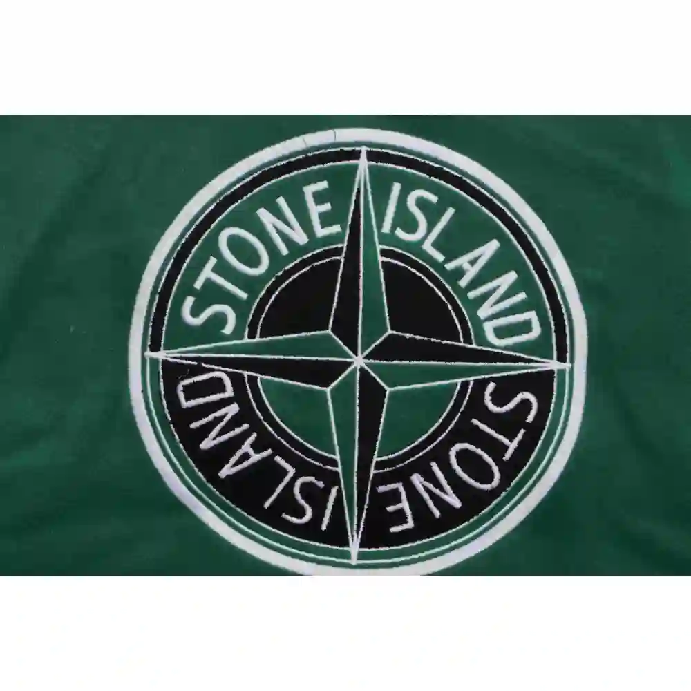 Stone Island Compass Logo Leather Sleeve Baseball Jacket Green