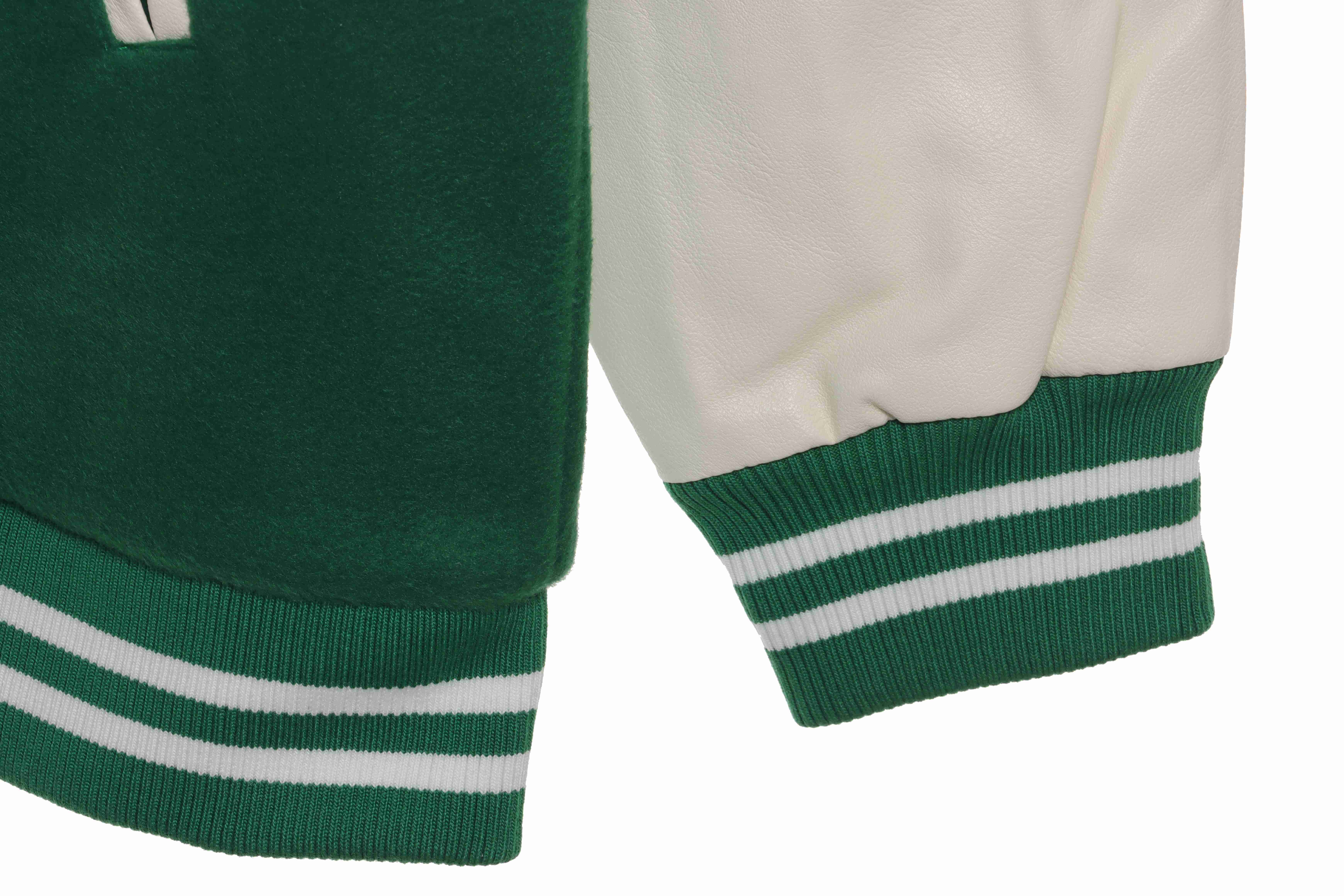 Stone Island Compass Logo Leather Sleeve Baseball Jacket Green