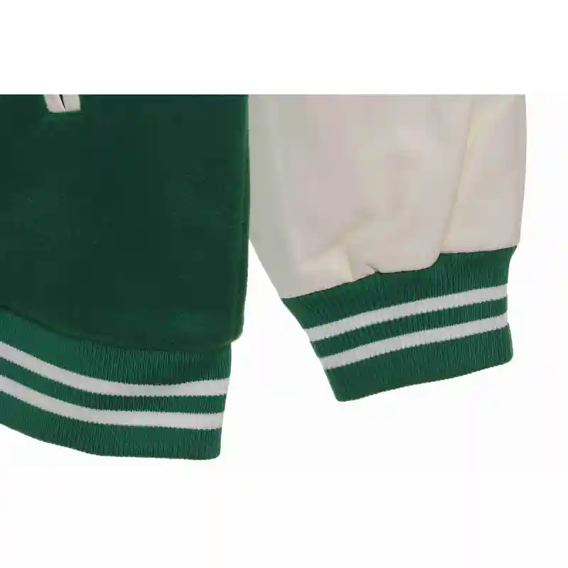 Stone Island Compass Logo Leather Sleeve Baseball Jacket Green