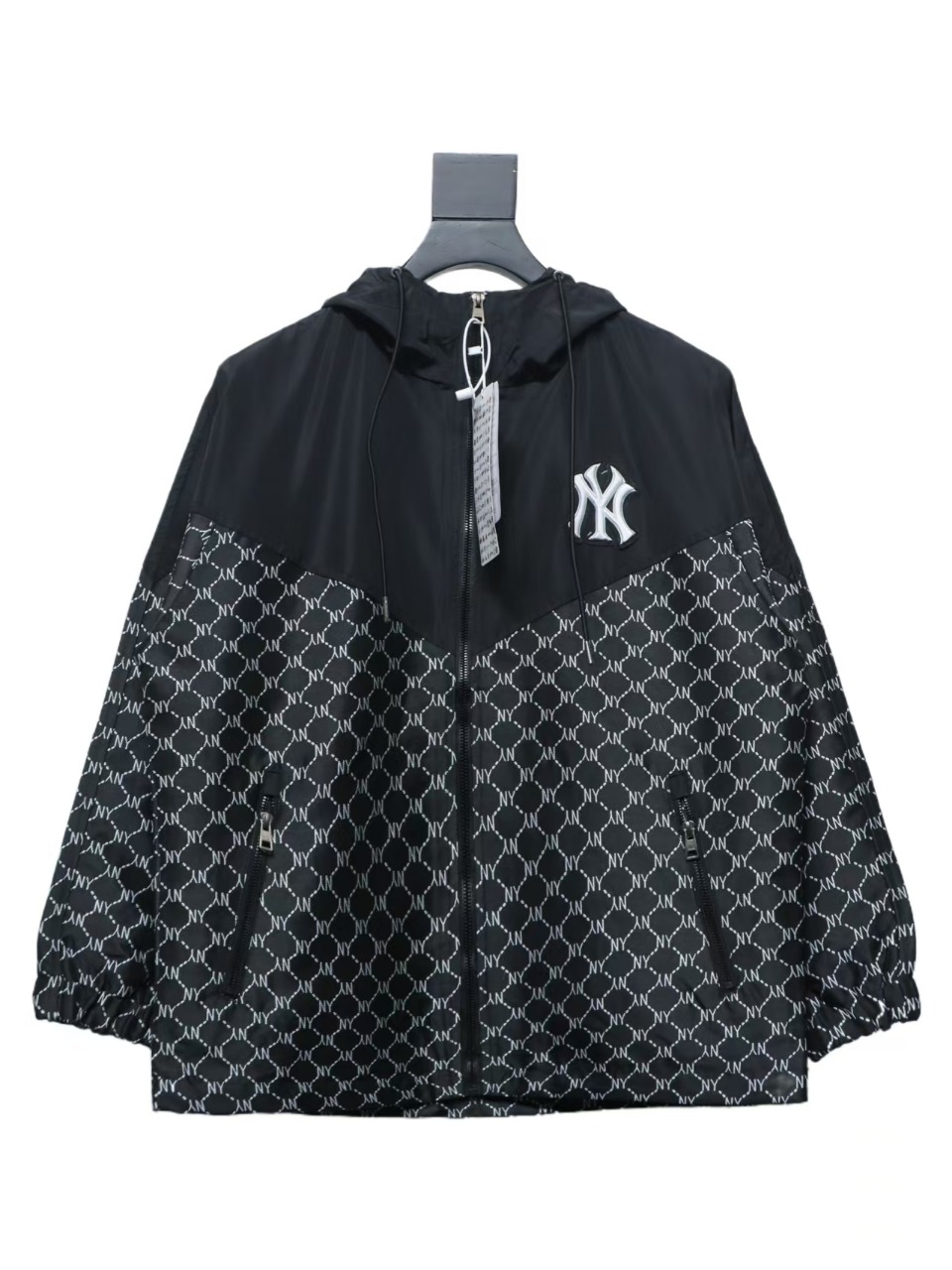 MLB All Over Logo Print Trench Coat Black