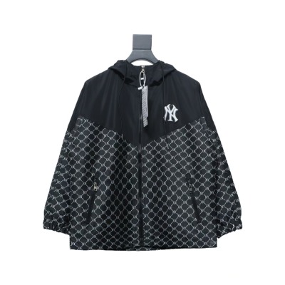 MLB All Over Logo Print Trench Coat Black 01