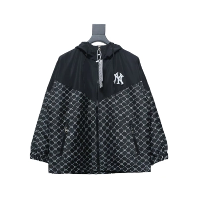 MLB All Over Logo Print Trench Coat Black 01