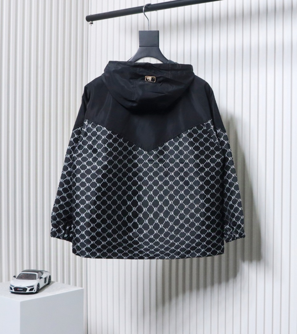 MLB All Over Logo Print Trench Coat Black