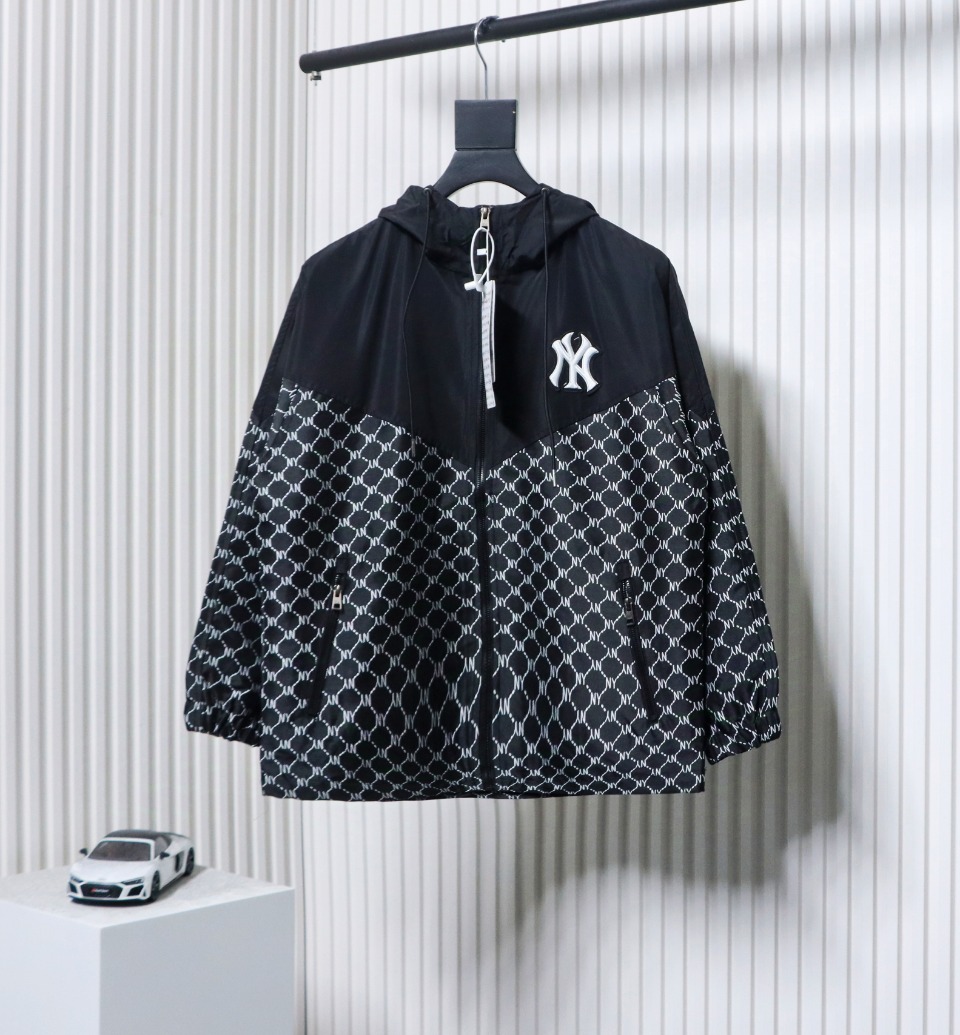 MLB All Over Logo Print Trench Coat Black