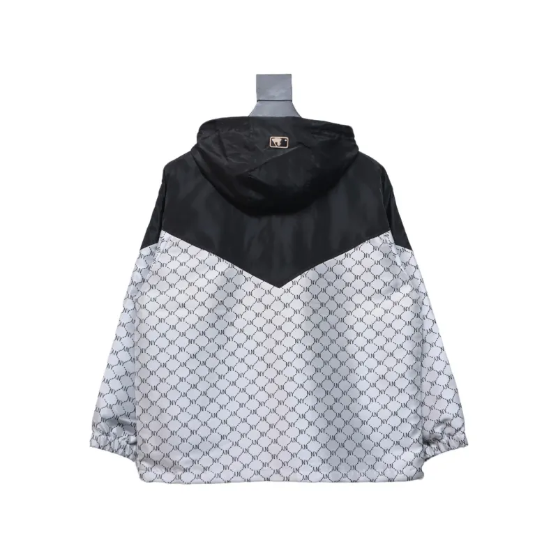 MLB All Over Logo Print Trench Coat Black White