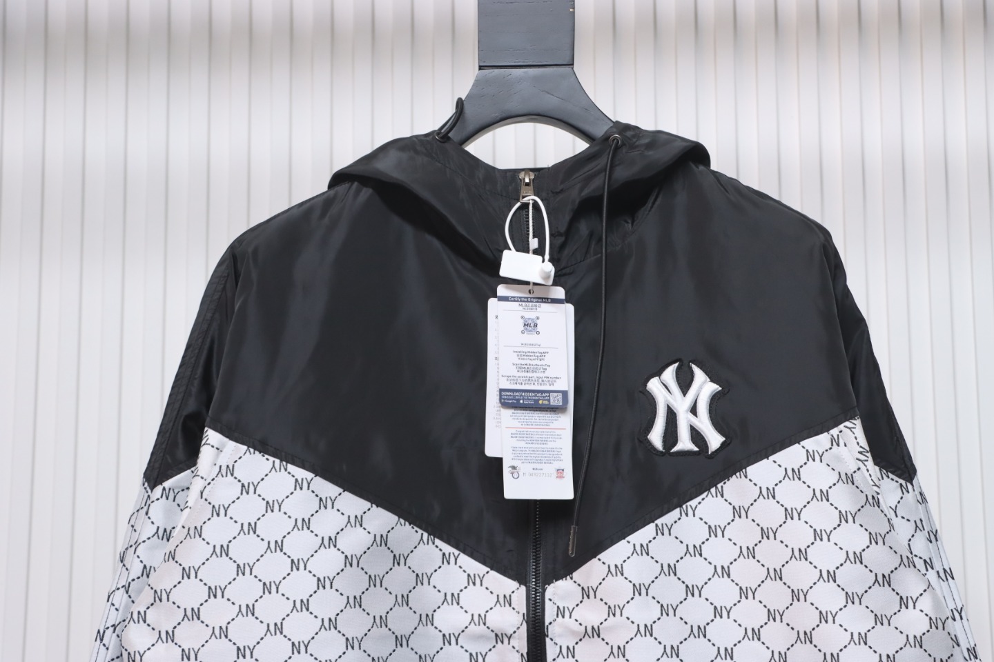 MLB All Over Logo Print Trench Coat Black White