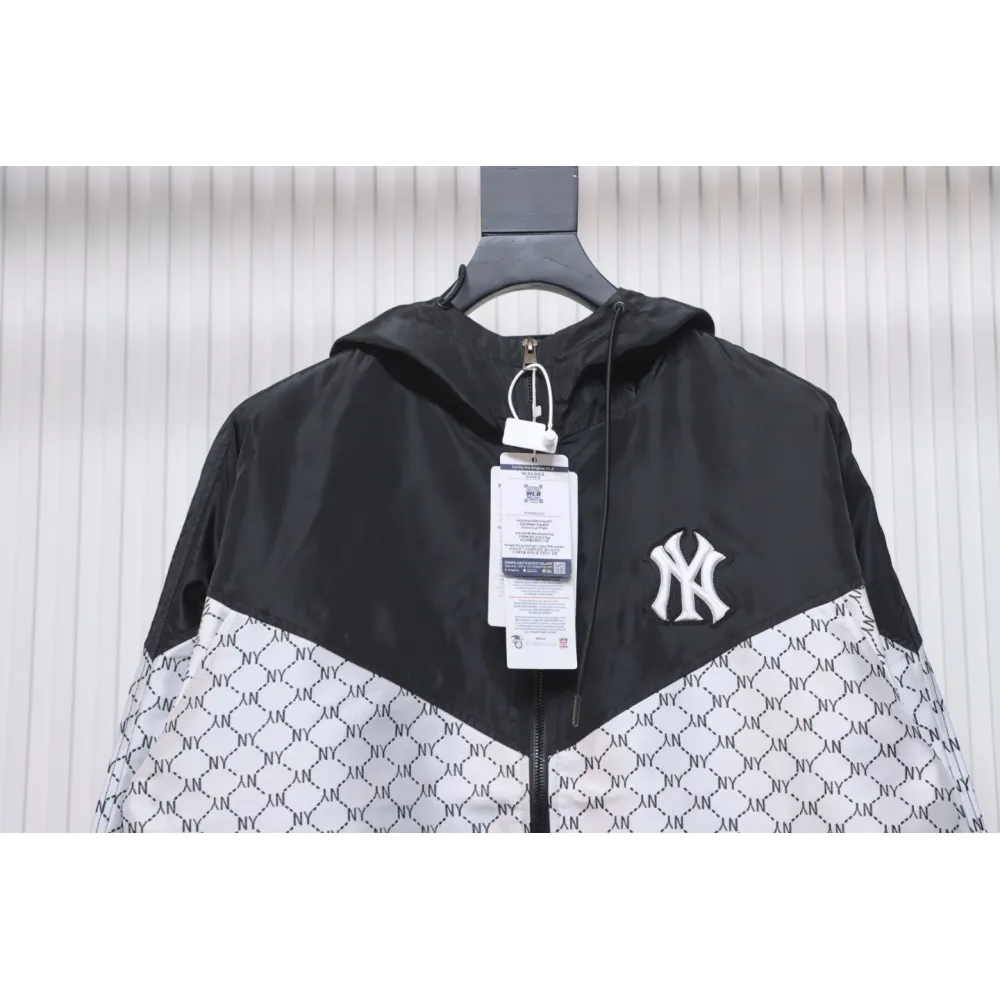 MLB All Over Logo Print Trench Coat Black White