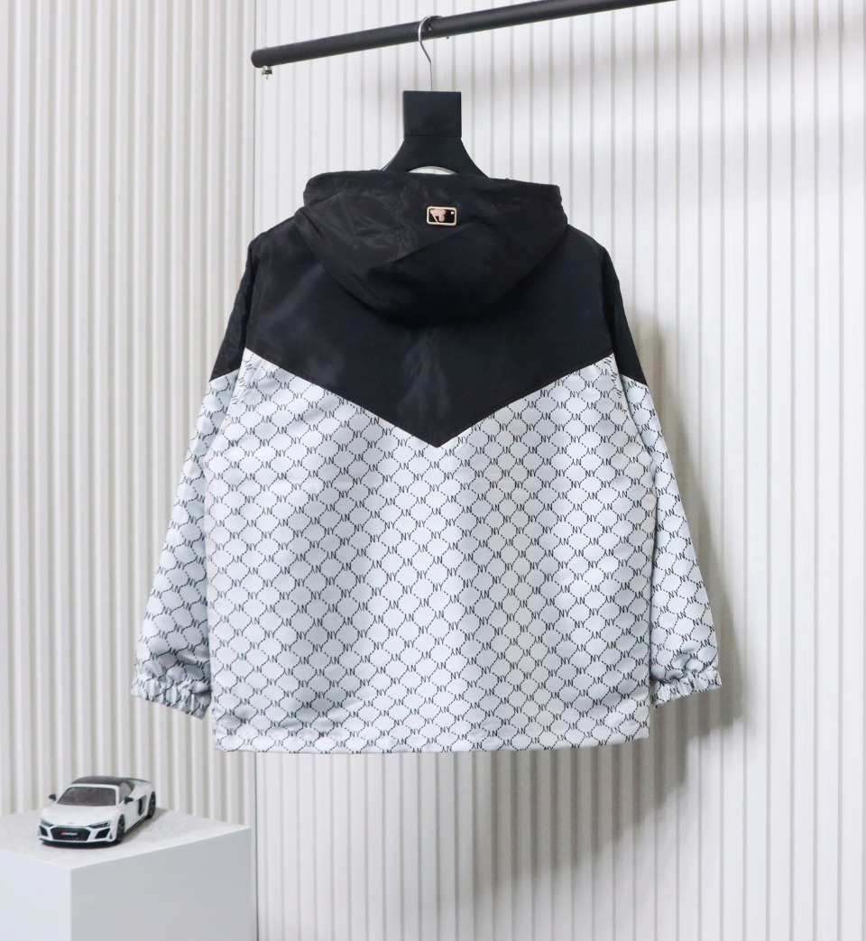 MLB All Over Logo Print Trench Coat Black White