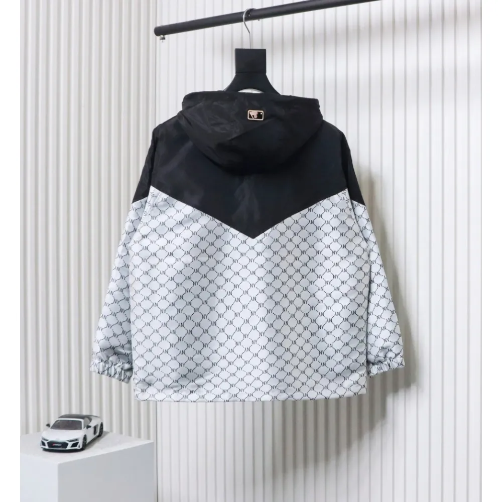 MLB All Over Logo Print Trench Coat Black White