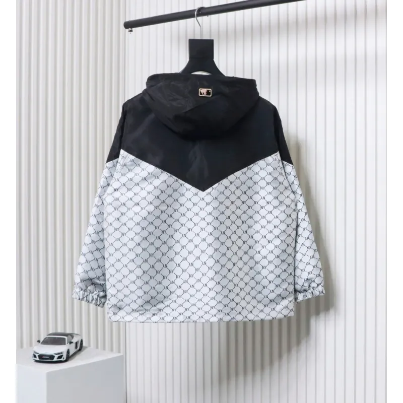 MLB All Over Logo Print Trench Coat Black White
