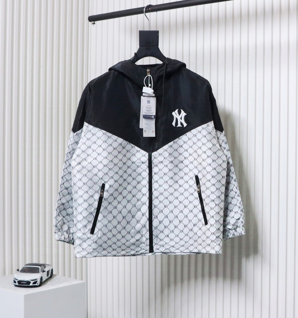 MLB All Over Logo Print Trench Coat Black White