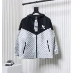 MLB All Over Logo Print Trench Coat Black White