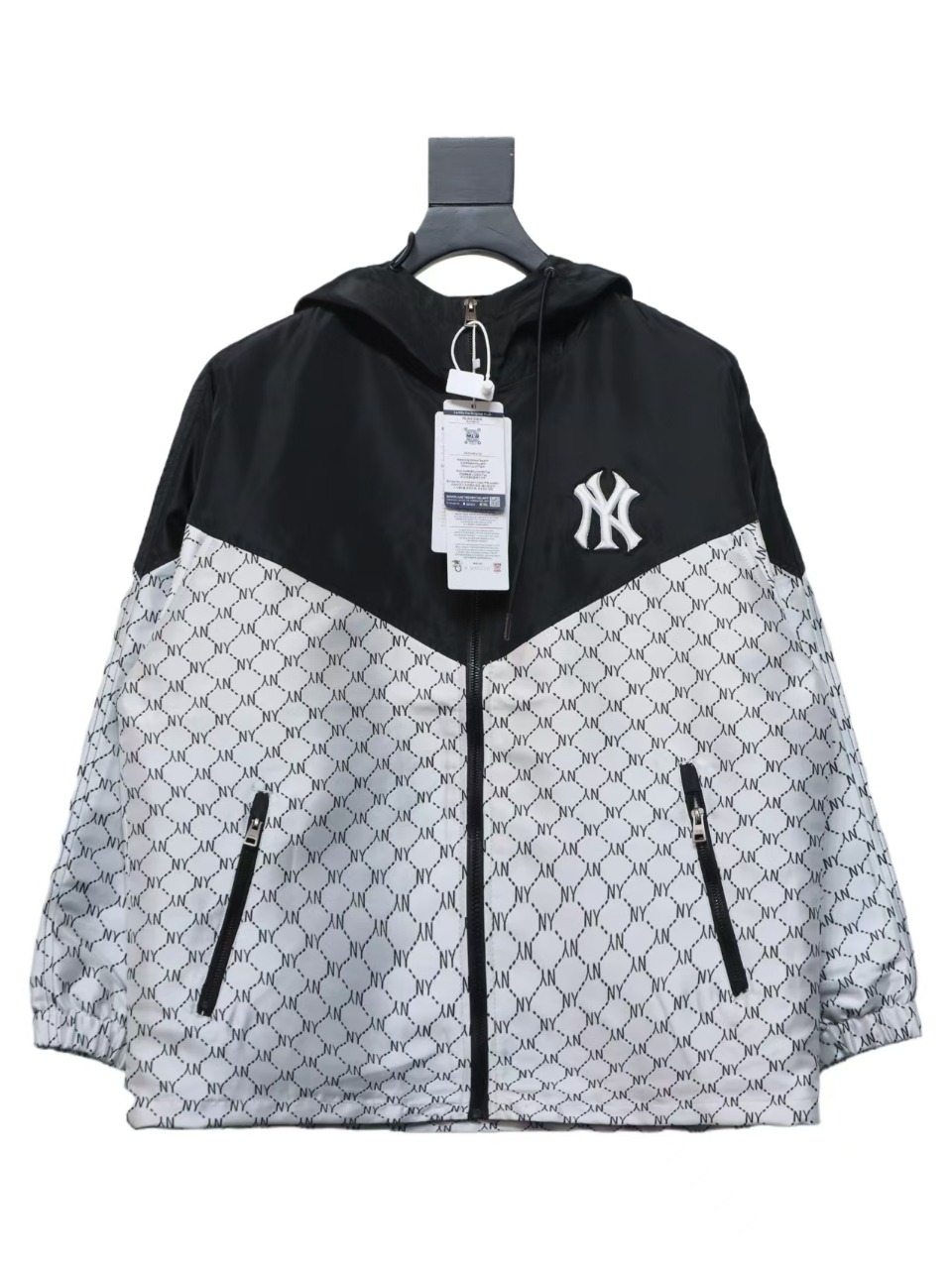 MLB All Over Logo Print Trench Coat Black White