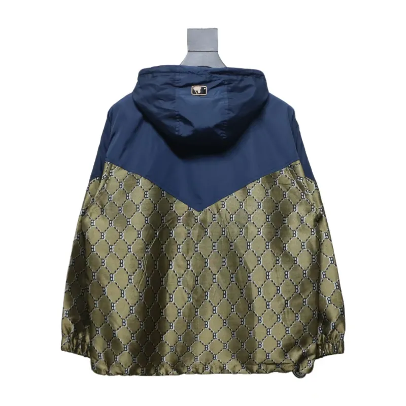 MLB All Over Logo Print Trench Coat Blue Green