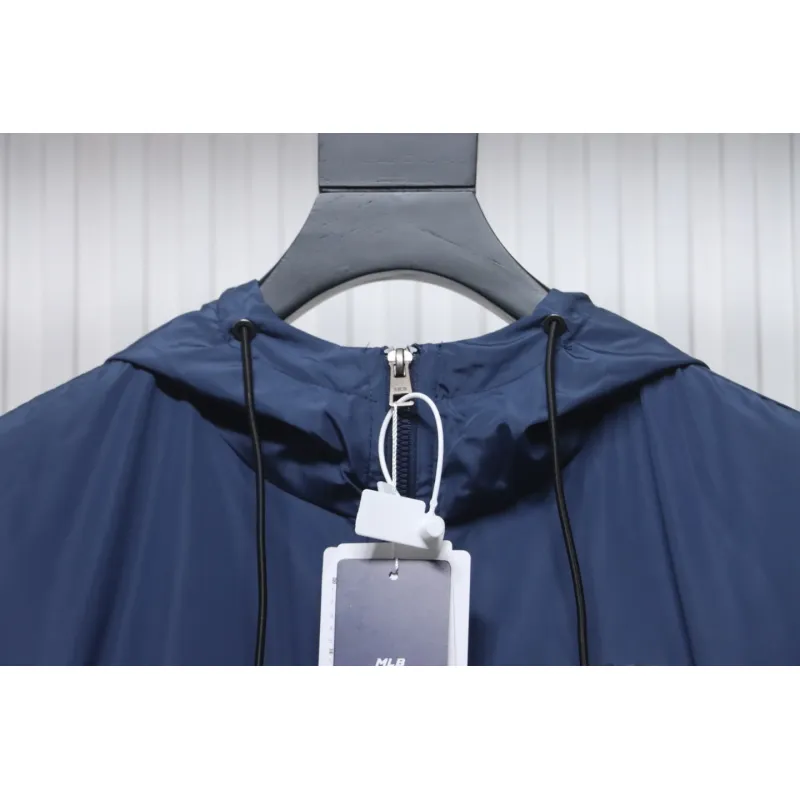 MLB All Over Logo Print Trench Coat Blue Green