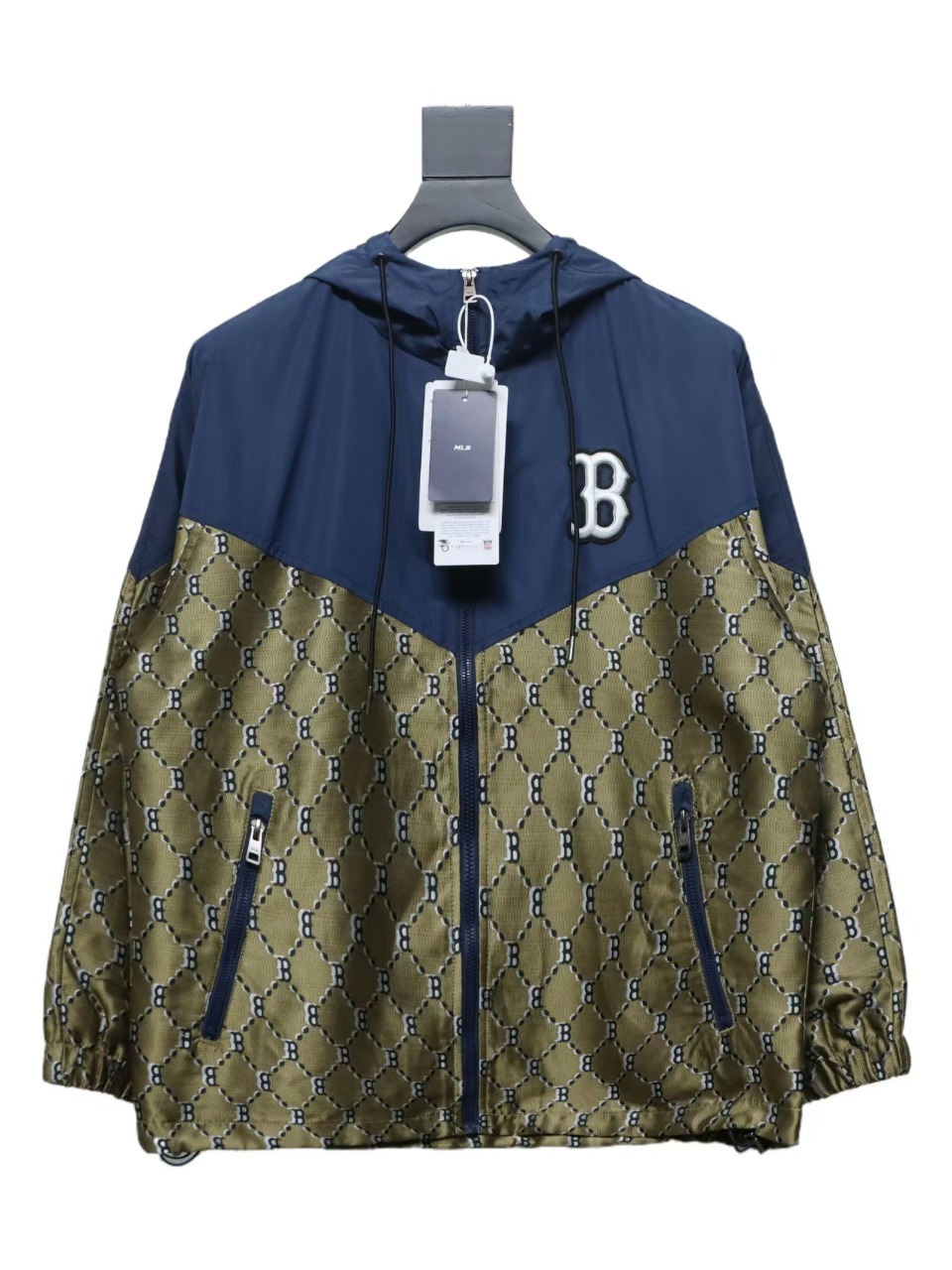 MLB All Over Logo Print Trench Coat Blue Green