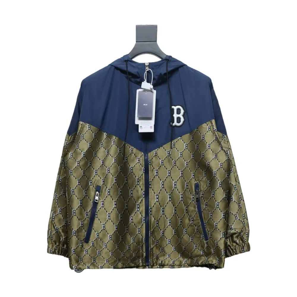 MLB All Over Logo Print Trench Coat Blue Green