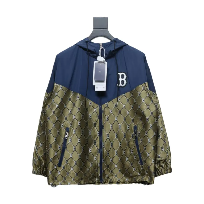 MLB All Over Logo Print Trench Coat Blue Green