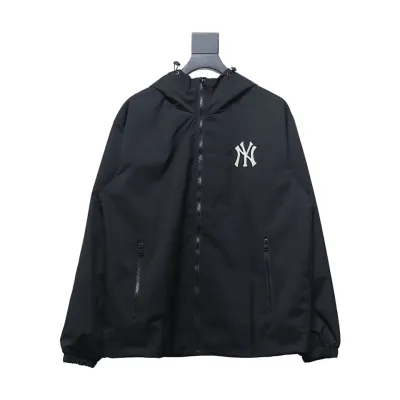 MLB Embroidered Hooded White Label Sports Jacket Black 01
