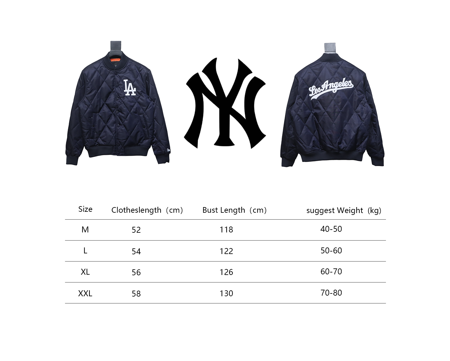 MLB Patch Embroidered Large Logo Baseball Jacket Quilted Jacket Blue