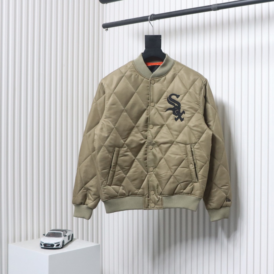 MLB Patch Embroidered Large Logo Baseball Jacket Quilted Jacket Brown