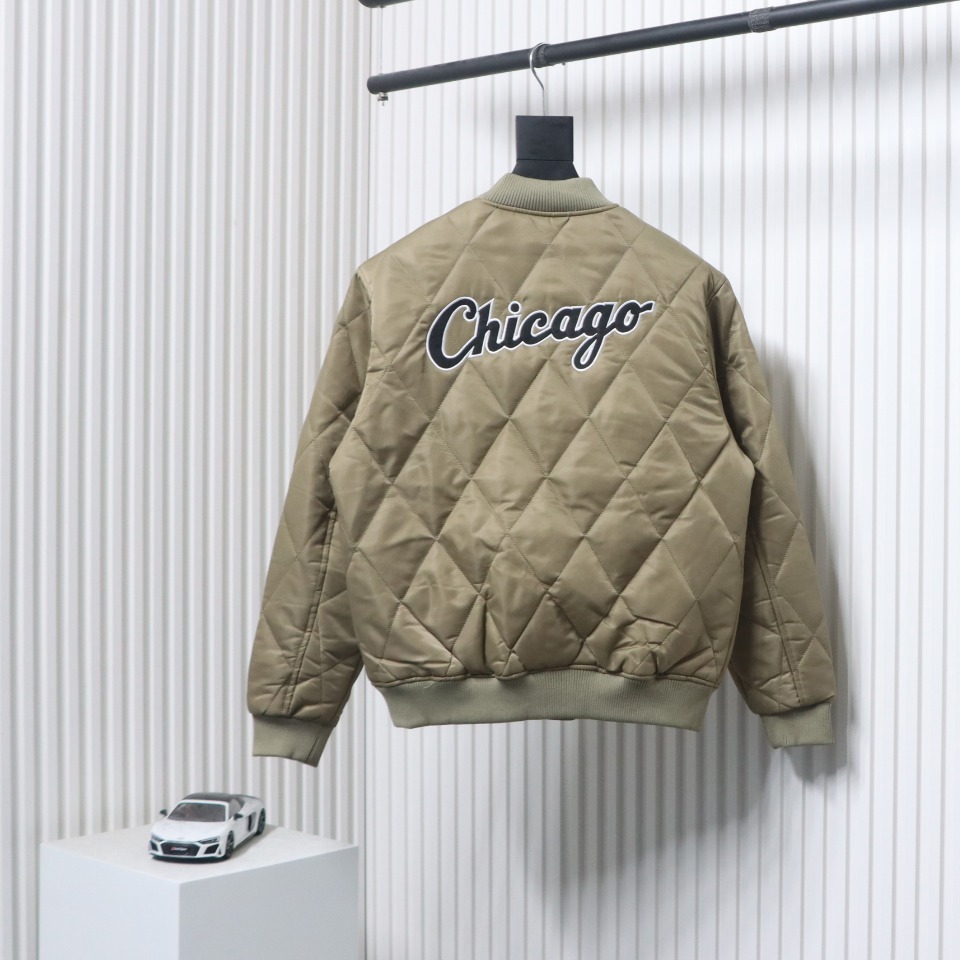 MLB Patch Embroidered Large Logo Baseball Jacket Quilted Jacket Brown