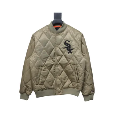 MLB Patch Embroidered Large Logo Baseball Jacket Quilted Jacket Brown 01