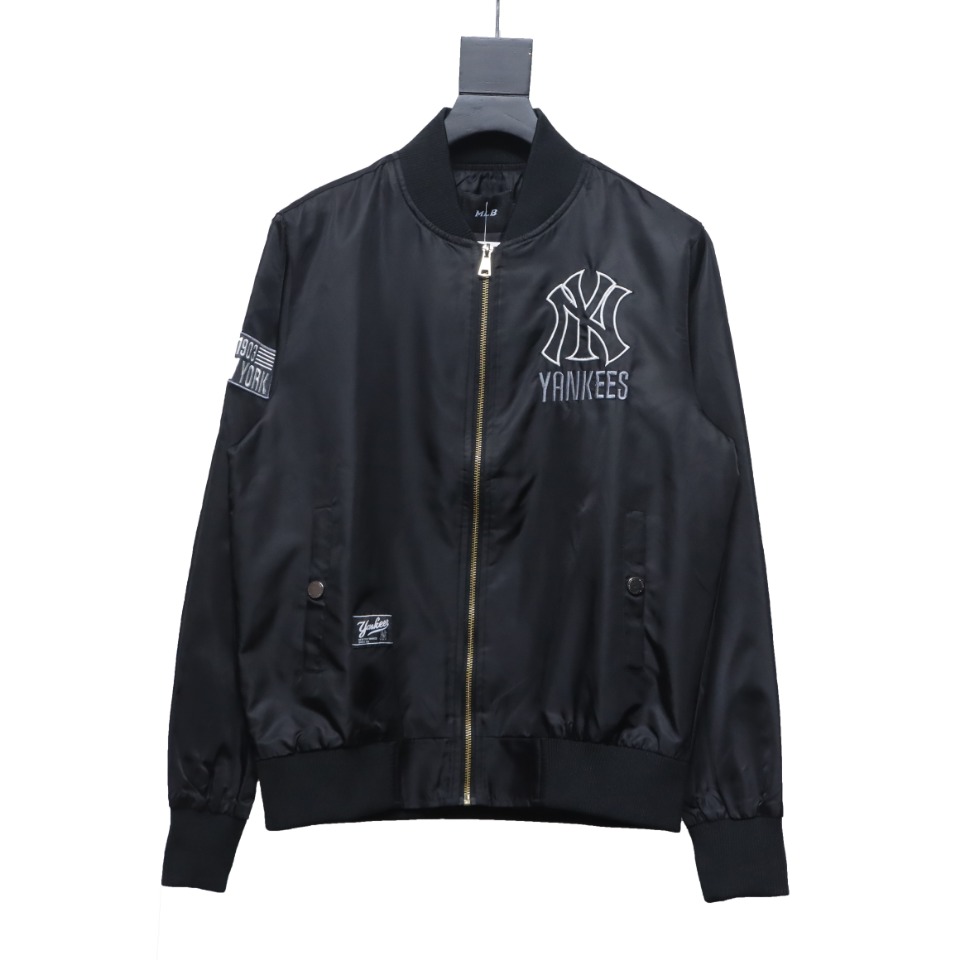 MLB Spliced ​​3D Large Logo Embroidery Baseball Jacket Black