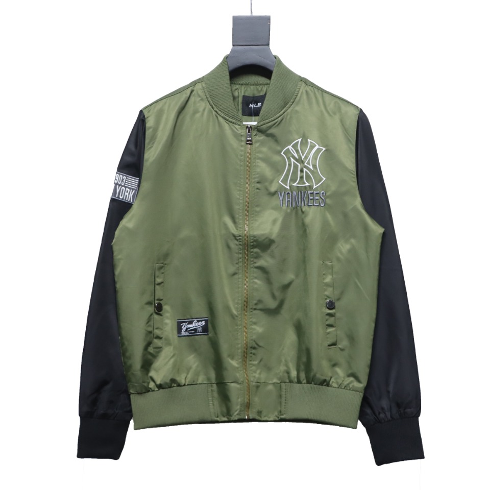 MLB Spliced ​​3D Large Logo Embroidery Baseball Jacket Green