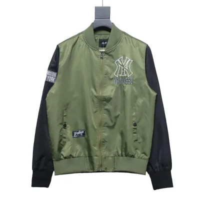 MLB Spliced ​​3D Large Logo Embroidery Baseball Jacket Green 01