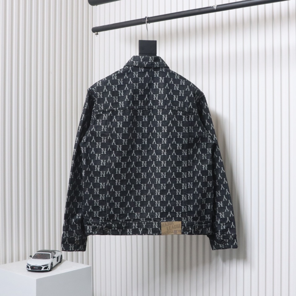 MLB Washed Denim Jacket with All Over Logo Black