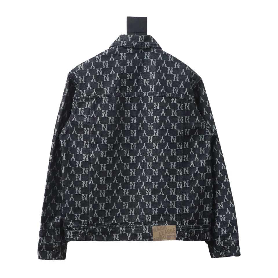 MLB Washed Denim Jacket with All Over Logo Black