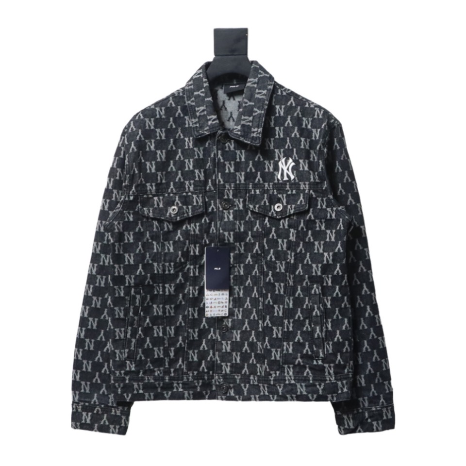 MLB Washed Denim Jacket with All Over Logo Black