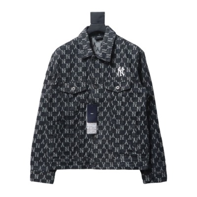 MLB Washed Denim Jacket with All Over Logo Black 01