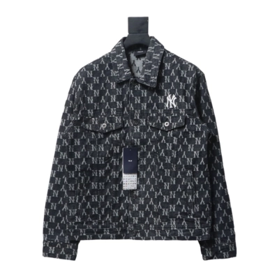 MLB Washed Denim Jacket with All Over Logo Black 01