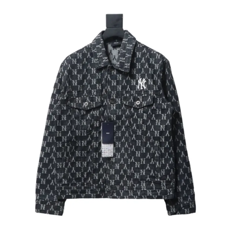 MLB Washed Denim Jacket with All Over Logo Black