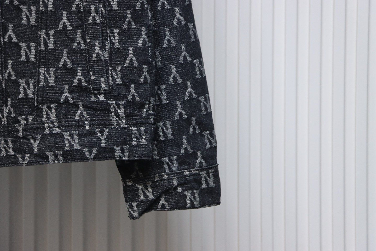 MLB Washed Denim Jacket with All Over Logo Black