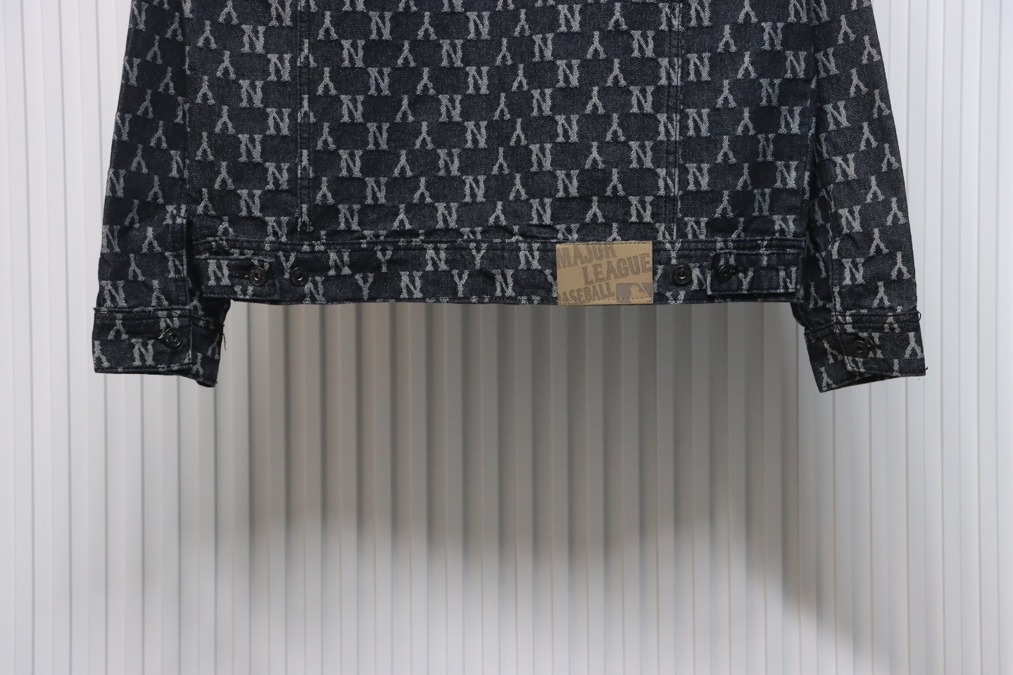 MLB Washed Denim Jacket with All Over Logo Black