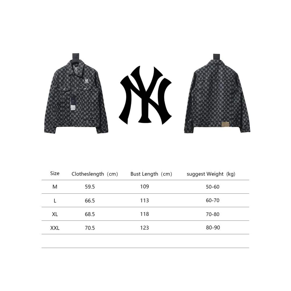 MLB Washed Denim Jacket with All Over Logo Black