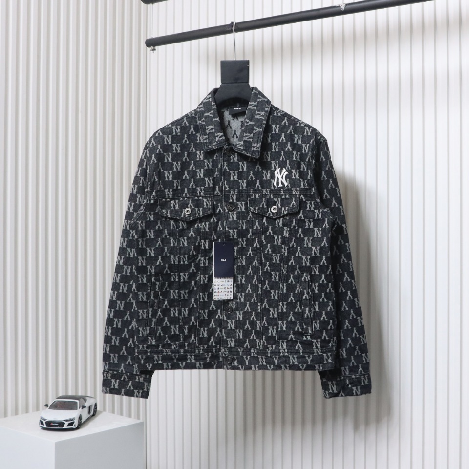 MLB Washed Denim Jacket with All Over Logo Black
